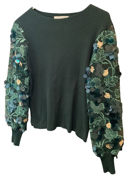 Siani Milano Sweaters - Sioni Milano Sweaters Small Sioni Emerald Green Embroidered Sequined Sweater